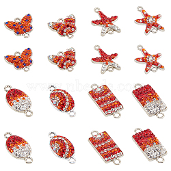 16Pcs 8 Style Rack Plating Alloy Connector Charms, with Polymer Clay Crystal & Light Siam Rhinestone, Cadmium Free & Lead Free, Mixed Shapes, Platinum, 16x17x3mm, Hole: 1.8mm, 2pcs/style(FIND-AR0001-64)