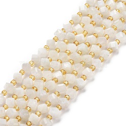 Natural White Moonstone Beads Strands, with Seed Beads, Faceted, Diagonal Cube Beads, 5~6x5~6x4~5mm, Hole: 1mm, about 49~55pcs/strand, 15.35''~15.75''(39~40cm)(G-P463-16)