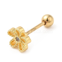 Brass Micro Pave Clear Cubic Zirconia Stud Earrings, Cartilage Earrings, with 316 Stainless Steel Pin and Ear Nut, Flower, Golden, 6mm(EJEW-L265-02G)