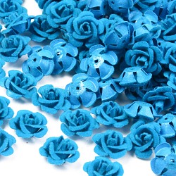 Flocky Aluminum Beads, Rose Flower, Deep Sky Blue, 15x15x9mm, Hole: 1.4mm, about 1000pcs/bag(FALUM-S001-001J)