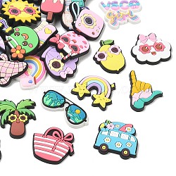 Summer Theme PVC Plastic Cabochons, Mixed Shapes, Mixed Color, 16~32x21~39x4mm(PL-CBAEA65-03)