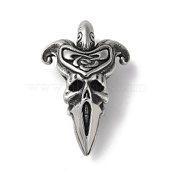 304 Stainless Steel Pendants, Punk Skull Charm, Antique Silver, 44x28x14mm, Hole: 9x6.5mm(STAS-D014-15AS)