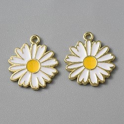 Light Gold Plated Alloy Enamel Pendants, Daisy Charms, White, 18x16x1mm, Hole: 1.3mm(ENAM-WH0001-36LG-01)