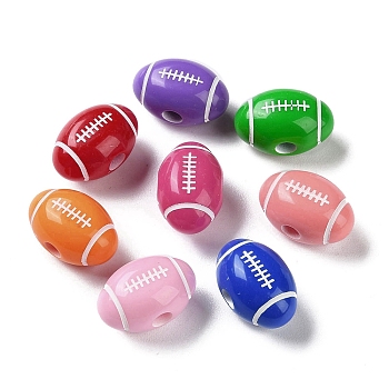 Spray Printed Opaque Acrylic European Beads, Large Hole Beads, Rugby, Mixed Color, 18x12mm, Hole: 4mm, about 500pcs/500g