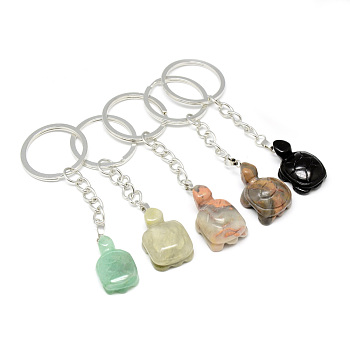 Synthetic & Natural Gemstone Keychain, with Iron Findings, Tortoise, Platinum, 87~90mm