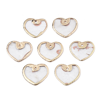 Natural Capiz Shell Charms, with Light Gold Plated Brass Edge, Heart, 12.5~13.5x14.5x0.5~1mm, Hole: 1mm