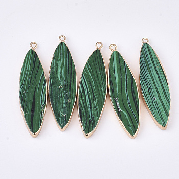 Electroplate Synthetic Malachite Big Pendants, with Iron Findings, Horse Eye, Golden, 54~56x14~16x5~6mm, Hole: 1.8mm