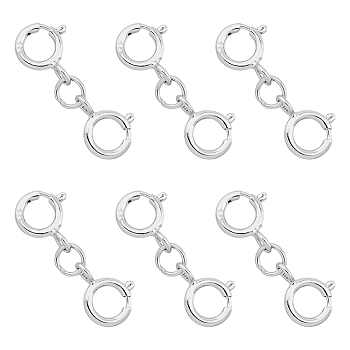 6Pcs 925 Sterling Silver Double Spring Ring Clasps, Platinum, 16mm