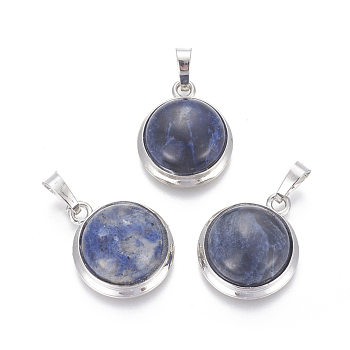 Natural Sodalite Pendants, with Brass Findings, Half Round, Platinum, 23~24x19~20x8~10mm, Hole: 8x5mm