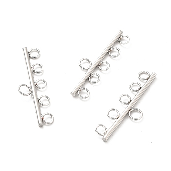 304 Stainless Steel Chandelier Component Links, 6 Loop Connector, Stainless Steel Color, 7.5x27x1.5mm, Hole: 1.9mm