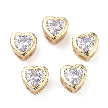 Vacuum Plating Brass Cubic Zirconia Pendants, Multi-Strand Links, Long-Lasting Plated, Heart, Clear, Golden, 7x7x4mm, Hole: 1.5x2mm