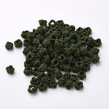 Polyester Weave Beads, Round, Dark Olive Green, 6x5mm, Hole: 4mm, about 200pcs/bag