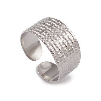 304 Stainless Steel Textured Open Cuff Rings for Women, Stainless Steel Color, Inner Diameter: 18mm