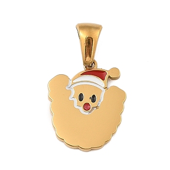 Christmas Theme 304 Stainless Steel Pendants, with Enamel, Golden, Santa Claus Letter Charm, Letter U, 15x13x1.5mm, Hole: 6x3mm