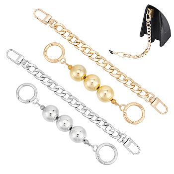 4Pcs 4 Style Beaded & Curb Chain Purse Strap Extenders, with Clasps, Bag Replacement Accessories, Platinum & Golden, 138~200mm, 1pc/style