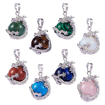 8Pcs 8 Style Natural & Synthetic Gemstone Pendants, with Platinum Brass Findings, Cadmium Free & Lead Free, 26~27x22x17~18.5mm, Hole: 4x8.5mm, 1pc/style