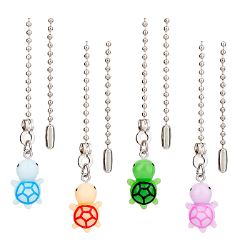 Resin Ceiling Fan Pull Chain Extenders, Tortoise Pendant Decoration, with Iron Ball Chains, Mixed Color, 347mm, 4pcs/set