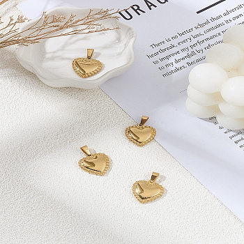 4Pcs 304 Stainless Steel Pendants, Heart with Beaded, Golden, 19x18x3mm, Hole: 9x4.5mm