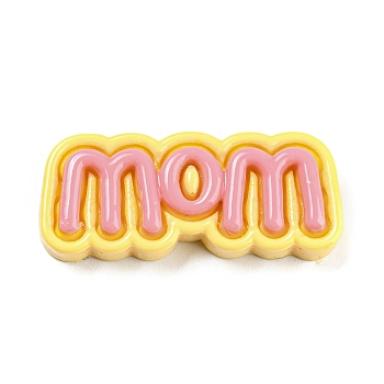 Opaque Resin Cabochons, Cartoon Word Mom, Pearl Pink, 13.5x33.5x6mm