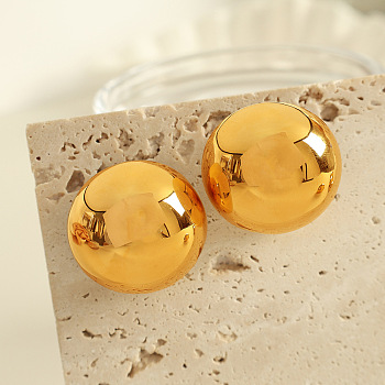 304 Stainless Steel Stud Earrings, Metallic Atmospheric Half Round Earrings for Women, Real 18K Gold Plated, 31mm