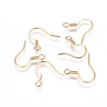 304 Stainless Steel French Earring Hooks, Flat Earring Hooks, with Horizontal Loop, Golden, 17x18.5x1.5mm, Hole: 2mm, Pin: 0.6mm