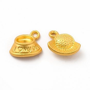 Rack Plating Alloy Pendant Rhinestone Settings, Hat with I Love My Dog, Matte Gold Color, Tray: 4x5.5mm, 11x12.4x4mm, Hole: 1.5mm