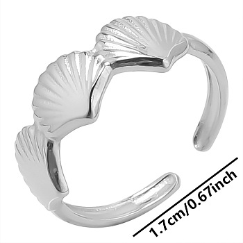 Stainless Steel Fan-shaped Shell Open Cuff Ring for Women, Minimalist Adjustable Ring, Stainless Steel Color