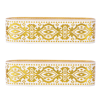 Elite Ethnic Style Polyester Grosgrain Ribbons, Single Face, Gold, 1/8 inch(3.3mm), about 7m/roll, 2roll/set