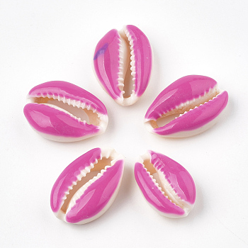 Cowrie Shell Beads, with Enamel, No Hole/Undrilled, Camellia, 20~26x13~18x5~7mm