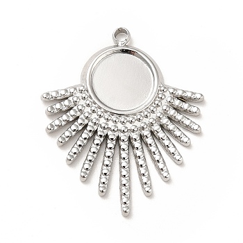 304 Stainless Steel Pendant Cabochon Settings, Fan, Stainless Steel Color, Tray: 8mm, 25.5x21x2mm, Hole: 1.5mm