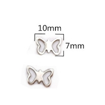 304 Stainless Steel Charms, Laser Cut, Butterfly, Stainless Steel Color, 7x10mm