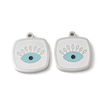 304 Stainless Steel Enamel Pendants, Rectangle with Evil Eye Charm, Stainless Steel Color, 17x15x2mm, Hole: 1.5mm