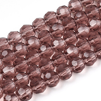 Faceted(32 Facets) Round Glass Beads Strands, Indian Red, 4mm, Hole: 1mm, about 98pcs/strand, 13.7 inch