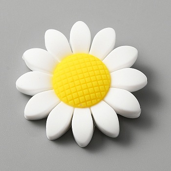 Food Grade Eco-Friendly Silicone Beads, Chewing Beads For Teethers, DIY Nursing Necklaces Making, Sunflower, White, 39.5~40x9.5mm, Hole: 2mm