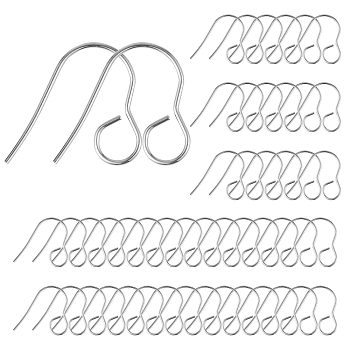 100Pcs 316 Stainless Steel Hypoallergenic French Earring Hooks, Flat Earring Hooks, Ear Wire, with Horizontal Loop, Stainless Steel Color, 18mm, Hole: 4.6mm, 20 Gauge, Pin: 0.8mm