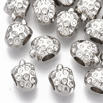 Plating ABS Plastic European Beads, Large Hole Beads, Strawberry, Platinum, 12x9x8.5mm, Hole: 4.5mm