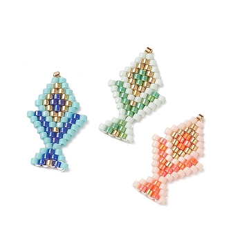 3Pcs 3 Color Handmade MIYUKI Japanese Seed Beads, Loom Pattern, Fish, Mixed Color, 23.5x13.5x2mm, 1Pc/color