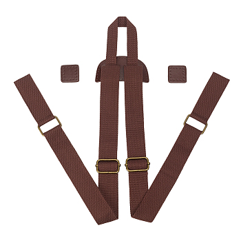 1 Set Nylon & PU Leather Adjustable Webbing Bag Straps, for Backpack Making, Antique Bronze, Camel, 706~985x101x6.5mm
