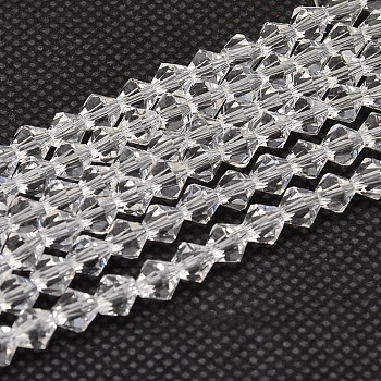 Imitate Austrian Crystal Bicone Glass Beads Strands, Grade AA, Faceted, Clear, 5x5mm, Hole: 1mm, about 59pcs/strand, 11 inch