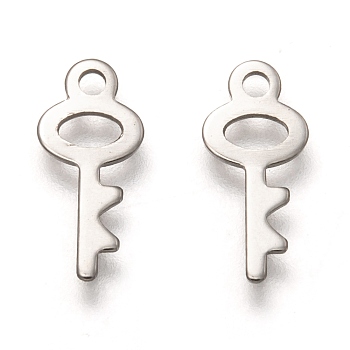 201 Stainless Steel Charms, Laser Cut, Key, Stainless Steel Color, 14x6x0.8mm, Hole: 1.4mm