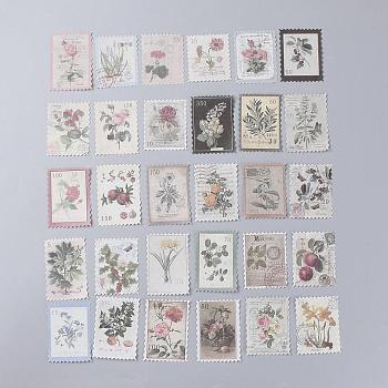 Vintage Postage Stamp Stickers Set, for Scrapbooking, Planners, Travel Diary, DIY Craft, Plants Pattern, 6.8x4.7cm, 60pcs/set