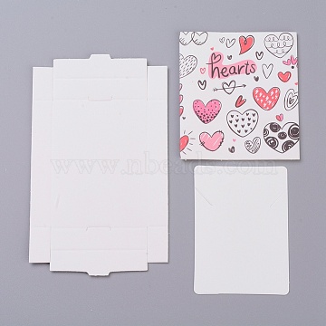 Kraft Paper Boxes and Necklace Jewelry Display Cards, Packaging Boxes, with Heart Pattern, White, Folded Box Size: 7.3x5.4x1.2cm, Display Card: 7x5x0.05cm(X-CON-L016-A10)