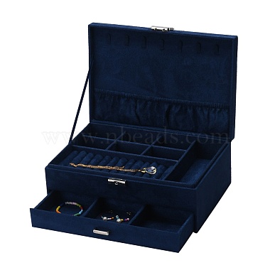 Prussian Blue Rectangle Velvet Jewelry Set Box