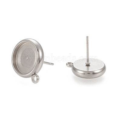 Stainless Steel Color Flat Round 304 Stainless Steel Earring Settings