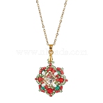 Christmas Theme Flower Glass Seed Beads & Rhinestone Pendant Necklaces, 304 Stainless Steel Cable Chain Necklaces for Women, Golden, 17.72 inch(45cm)(NJEW-MZ00045)