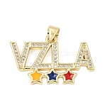 Brass Micro Pave Clear Cubic Zirconia Pendants, Word VZLA with Star Charms, with Enamel, Rack Plating, Long-Lasting Plated, Cadmium Free & Lead Free, Real 18K Gold Plated, 17x26.5x2mm, Hole: 4x3mm(CU-CBA3C32-07G)