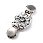 Vintage Alloy with Rhinestone Cardigan Clips, Sweater Collar Clips, Flower, Antique Silver, Crystal, 91mm(JEWB-B002-09AS)