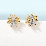 Bees Brass Micro Pave Cubic Zirconia Stud Earrings for Women, Rack Plating, Long-Lasting Plated, Cadmium Free & Lead Free, Real 18K Gold Plated, Clear, 7x6.5mm(CU-CBAE7DF-39G)