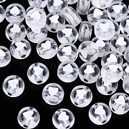 Transparent Clear Acrylic Beads, Flat Round with White Heart, 7x4mm, Hole: 1.8mm, about 3600~3700pcs/500g(TACR-T008-03)