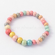 Children's Day Gift Dyed  Round Wood Beaded Kids Stretch Bracelets, Colorful, 45mm(BJEW-JB02014)